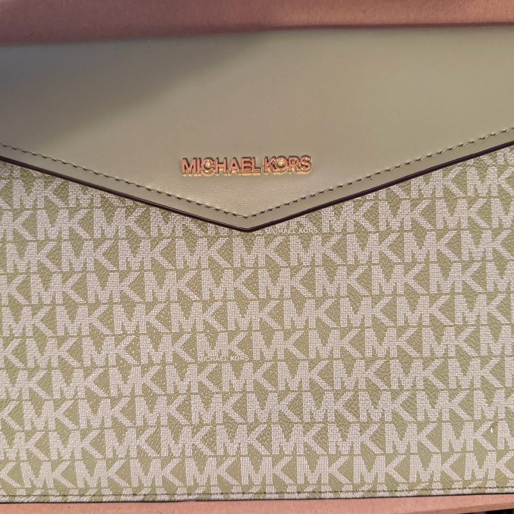 Michael Kors Green and Gold Clutch